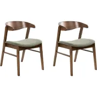 Beliani Lot de 2 chaises de salle à manger en tissu polyester marron foncé et vert pieds en bois d'hévéa style rétro traditionnel