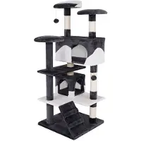 Lionto Arbre à chat, grand arbre à chat & à jeux de 130 cm avec 2 grottes, escalier, 3 surfaces de repos & troncs en sisal, gris/blanc