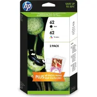 HP 62 - Pack de 2 - noir, tricolore à base de colorant - originale - jeu de papier / cartouche d'encre - pour Envy 55XX, 56XX, 76XX; Officejet 252, 57XX, 8040