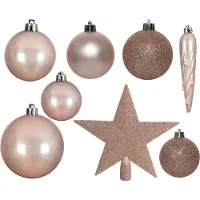 Décoris Boules de Noël avec étoile de Noël en plastique Set de 33 - Rose