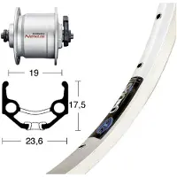 BikeParts Roue en V 28x1,75 moyeu DH3N30 argenté SSP 36L Rigida Zac 19 argenté rayons en acier inoxydable