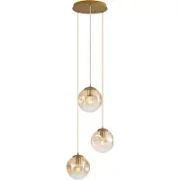 QAZQA Suspension Art Déco Laiton et Verre Ambré 3 Lampes - Douglass