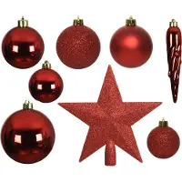 Décoris Boules de Noël en plastique avec étoile de Noël Set de 33 boules rouge Noël