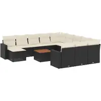 vidaXL Ensemble de 13 canapés de jardin avec coussins noir poly rotin