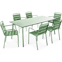 Oviala Ensemble table de jardin et 6 fauteuils en métal vert cactus - Palavas