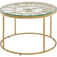 FineBuy table basse en verre métal 60x60x43 cm table basse avec horloge décorative | Table de salon design ronde | Petite conférence