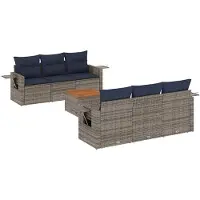 vidaXL Ensemble de 7 canapés de jardin avec coussins, gris, polyrattan