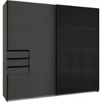 Wimex Armoire à portes coulissantes Saigon avec tiroirs 225x64x208cm couleur au choix,graphite / noir verre