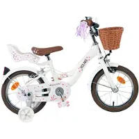 Volare Vélo pour enfants Blossom - modèle pour filles - 14 pouces - blanc - avec deux freins à main