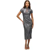 Superdry Mandarin Short Sleeve Midi Dress Gris 2XS Femme