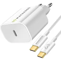 Avizar Mayaxess, adaptateur secteur 20W + câble USB-C 1m pour Google Pixel 10 / Pro / XL / Fold, Blanc