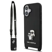 Karl Lagerfeld Saffiano Crossbody Strap Metal Karl and Choupette Case for iPhone 17 Black (Apple iPhone 17), Coque pour téléphone portable, Noir