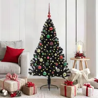 vidaXL Sapin de Noël artificiel pré-éclairé Noir 150 cm PVC