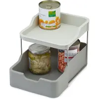 Joseph Joseph Organisation d'étagères de Cuisine Duo, étagère de 2 étages avec tiroir, idéale pour les épices, les paquets et les boîtes, grise, facile à monter de, fonctionnelle et compacte.