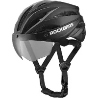 RockBros Casque de vélo avec lunettes, lunettes amovibles avec protection UV, unisexe - noir et marron