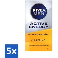 Nivea Crème pour le visage MEN Active Energy avec caféine 50 ml - Pack avantage - 5 pièces
