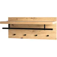 Haku Portemanteau mural , 4 crochets de 3 kg chacun, tringle à vêtements, tablette pour chapeaux, L 750 x P 260 x H 300 mm, bois/métal, décor chêne clair/noir