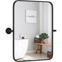 Costway 76,5 x 56 CM miroir mural noir à cadre métallique, miroir de salle de bain inclinable avec support mural, miroir décoratif rectangulaire