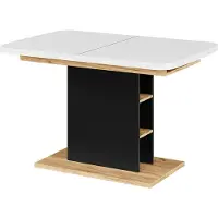 Vicco Table de salle à manger Fenaro Blanc/Chêne de force doré 120-160 x 80 cm avec compartiments ouverts, Model 56484