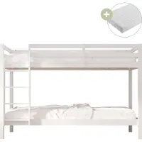Sunny Jip Lits Superposés En Bois, Blanc | Lits Superposés 2 Places - 2 Matelas Hybrides 90 X 200 Inclus | Dimensions Totales: 208 X 97 X 140Cm