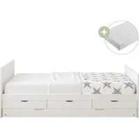 Sunny Eli Lit Gigogne Avec 3 Tiroirs De Rangement, En Bois, Blanc | Lit 2 Places - Matelas Hybride 90 X 200 Inclus | Dimensions Totales: 206 X 97 X