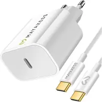 Avizar Mayaxess, adaptateur secteur 20W pour Google Pixel 10 Pro Fold avec câble USB-C de 1m, blanc