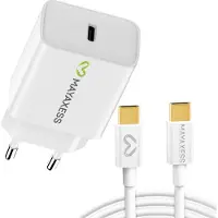Avizar Mayaxess, adaptateur secteur 20W pour Galaxy S25 Ultra + 1m de câble USB-C, blanc