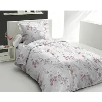 HOME LINGE PASSION POMPADOUR Parure de lit 140x200 cm : housse de couette + 1 taie d'oreiller - 100% coton, 57 fils par pouce - blanc/rose