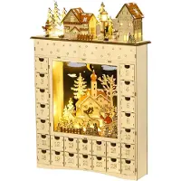 HOMCOM Calendrier de l'Avent LED - 10 lumières blanc chaud - 24 tiroirs - décoration lumineuse de Noël - MDF bois naturel
