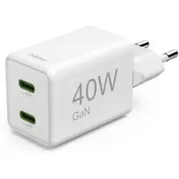 Hama Chargeur rapide, GaN, 2x USB-C, chargeur super-mini, PD, 40 W, Blanc