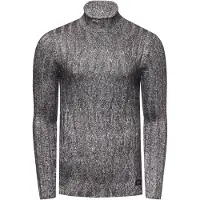 O46rn Pull homme polyvalent en grosse maille à col montant et motif intégré, en laine, référence 13353, noir