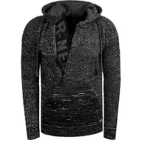O46rn Pull à capuche en maille épaisse pour homme, modèle 13290, couleur Noir