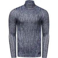 O46rn Pull homme polyvalent en grosse maille à col montant et motif intégré, en laine, référence 13353, coloris marine