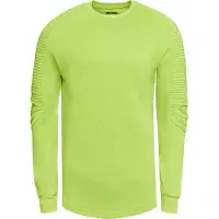 O46rn Sweat-shirt homme style urbain, manches côtelées, pull-over 19056, vert citron