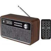 Sunstech Radio rétro rpbt500wd wood - 2*3w rms - fm - bt 4.2 - horloge et réveil - usb/sd/aux-in - mp3 - télécommande - micro usb charging - 1800mah