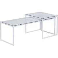 Wohnling Table basse en verre et métal, lot de 2 tables modernes, blanc, design, table basse, peu encombrante, table de salon, table basse rectangulaire et carrée