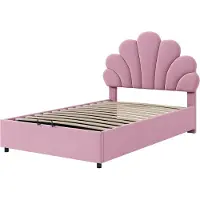 Sweiko Lit d'enfant rembourré 90 x 200 cm, avec tête de lit et sommier à lattes, avec tête de lit réglable en hauteur et espace de rangement hydraulique, rose