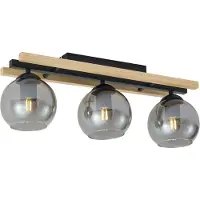 QAZQA Plafonnier moderne noir avec bois et verre fumé 3 lumières - Aleks