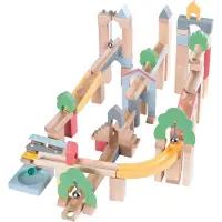 Roba Circuit De Billes En Bois - 60 Pièces Avec Ensemble De Construction De Paysage De 20 Pièces - Coloré