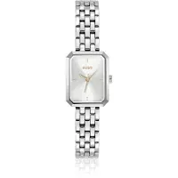 HUGO Montre rectangulaire en acier inoxydable à cadran blanc argenté
