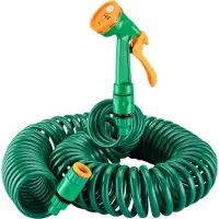 Wiltec Tuyau d’arrosage en spirale - Longueur 15 m - Extensible - avec Buse Multijets 5 modes - Flexible de jardin pour Maison et Jardin - Jardinage Arrosage