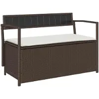 vidaXL Banc de jardin avec espace de rangement et coussins Marron Poly rotin