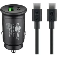 Goobay 72165 Kit de charge rapide double USB pour voiture USB-C (27 W), noir, 1 m - Adaptateur de charge pour voiture avec 1x USB-C et 1x USB-A, câble USB-C, 1 m, noir