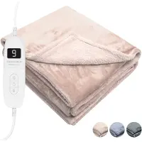 STAUS&BACH Couverture électrique 3XL - Couverture supérieure pour 2 personnes - Couverture chauffante double face en polaire Sherpa - Rose champagne - 180x160 cm PowerNap