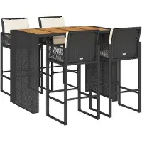 Syfax Ensemble de bar de jardin 5 pcs avec coussins noir poly rotin