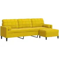 vidaXL Canapé 3 places avec pouf jaune 210 cm velours