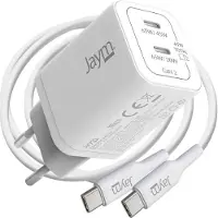 Jaym , GaN chargeur 65W 2x USB-C PD PPS incl. 2m câble USB-C 100W, blanc