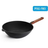 Norbert Woll Woll Eco Logic QXR Wok en fonte : poignée en bois amovible, Ø 30 cm, hauteur 10 cm, tous feux y compris induction