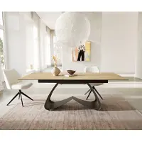 DELIFE Table à manger Edge 180-220x100 Céramique Laminam Sabbia Couleur chêne cadre en W Effet Titane Extensible