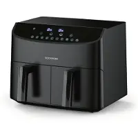 DS Produkte Rachs KOCHWERK Doppelkammer Heißluftfritteuse 7L | Digitaler Airfryer mit Touchscreen, 10 Programmen & 2x 3,5L Fächer | Frittieren von Speisen ohne Öl - fettarm | Smart-Cook Funktion | 2400W, Schwarz